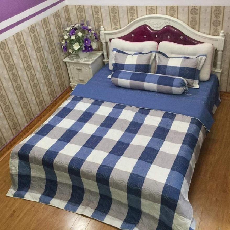 Bộ chăn ga gối trần bông sọc caro
