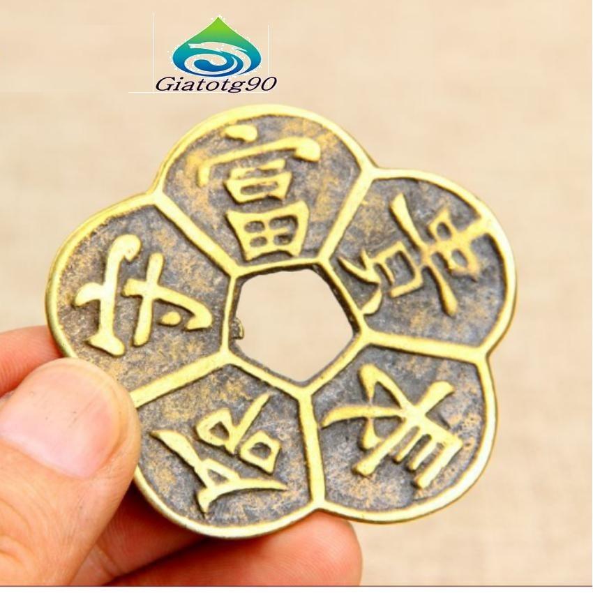 Bộ 3 Đồng tiền Hoa Mai 5 cánh  (Đồ đồng, phong thủy) -206570 -Phong Thuỷ Thành Long