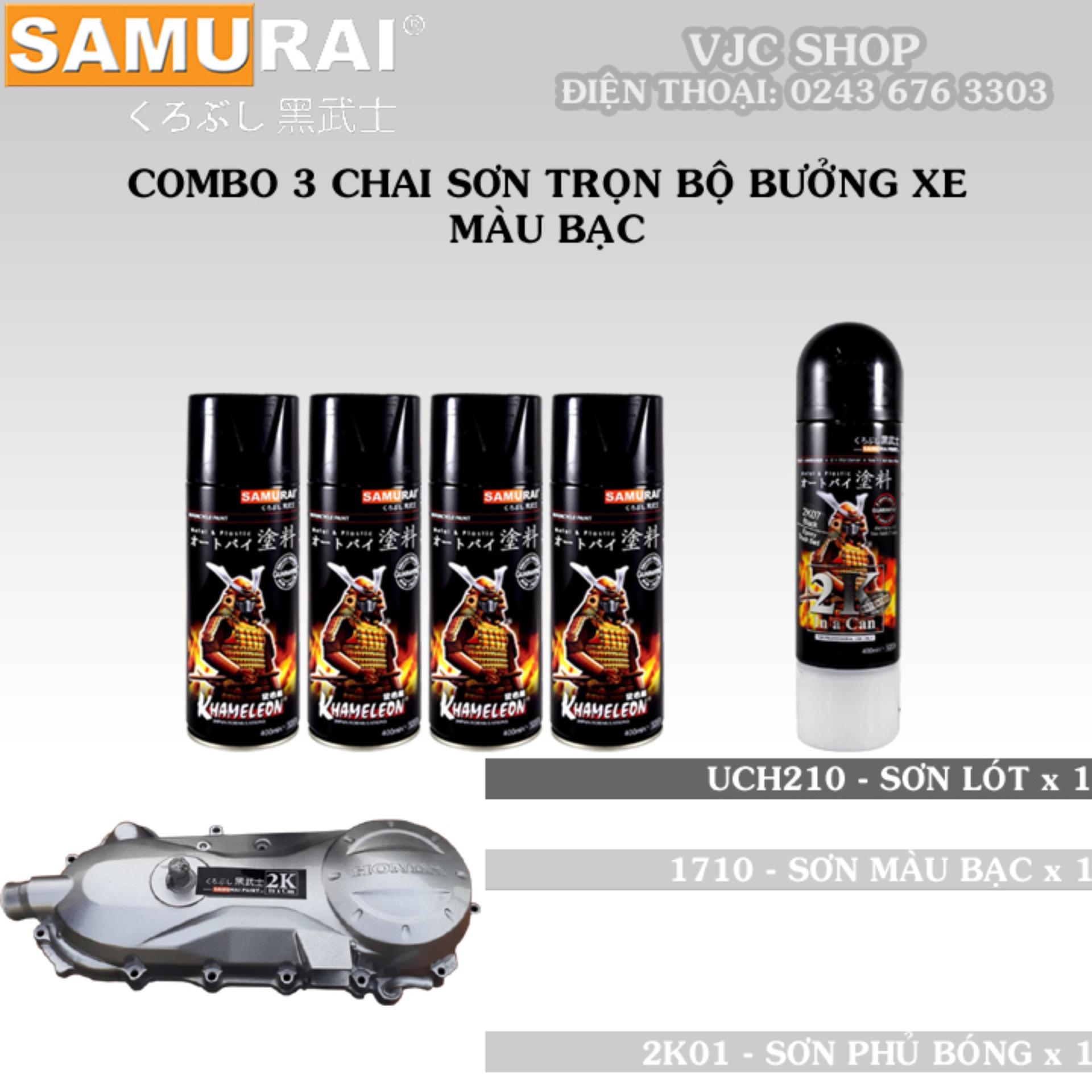 Combo 3 chai sơn Samurai trọn bộ bưởng xe màu bạc