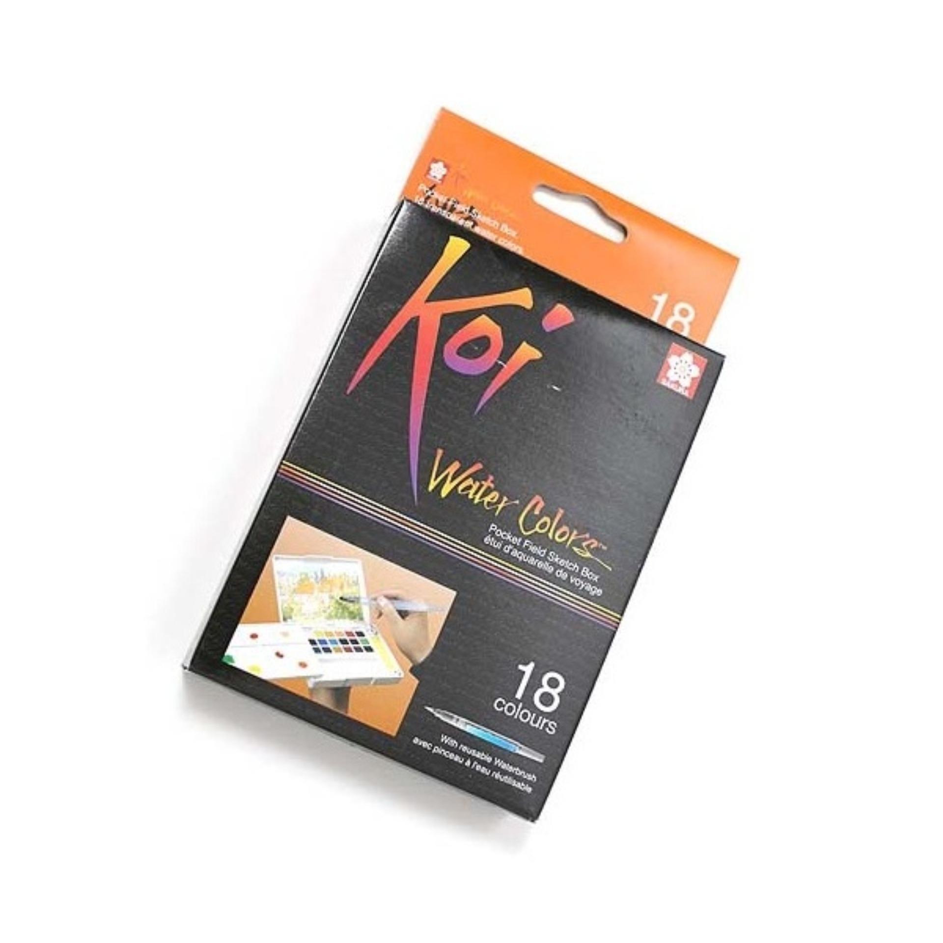[HCM][TẶNG 10 TỜ GIẤY VẼ MÀU NƯỚC 300 GSM HAPPY A6] - MÀU NƯỚC SAKURA KOI DẠNG NÉN 18 MÀU (KÈM BẢNG PHA MÀU VÀ CỌ NƯỚC DÀI)