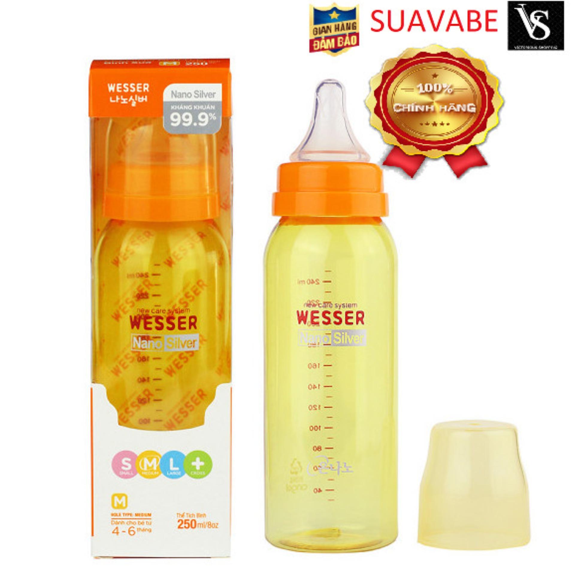 Bình sữa Wesser Nano Silver cổ hẹp 250ml