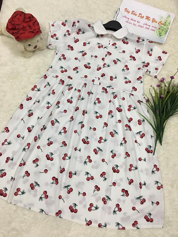 Váy bầu cherry trắng cổ sen