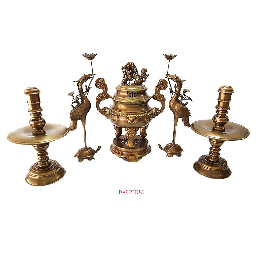 Đôi hạc thờ số 4 cao 60 cm màu đồng cổ