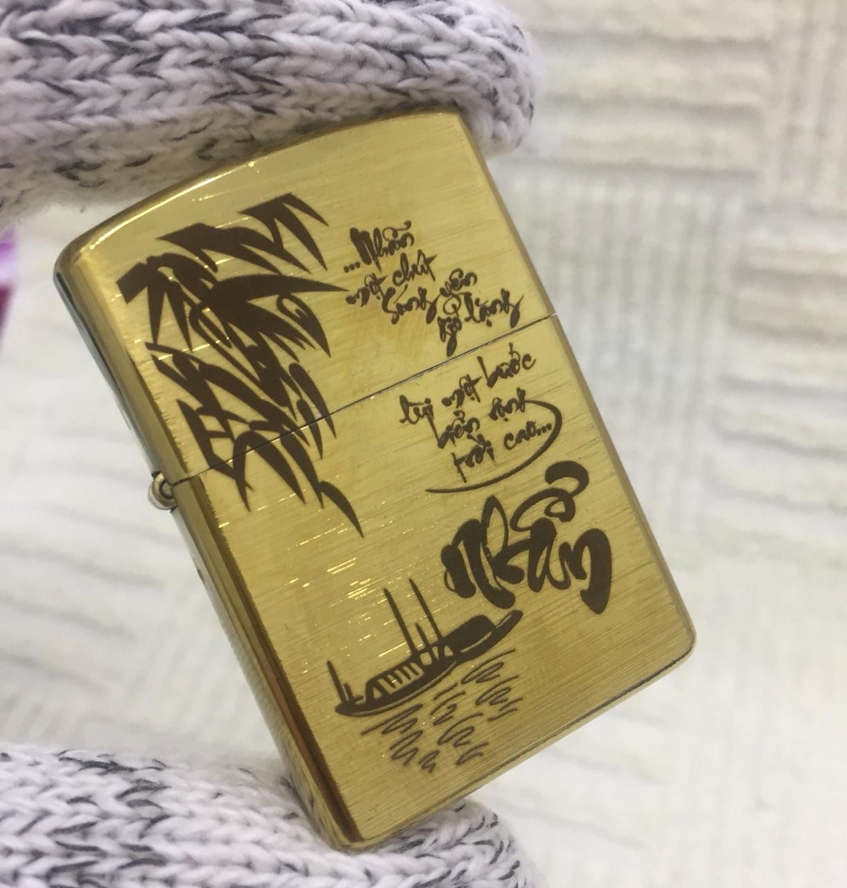 Bật lửa zippo usa khắc chữ nhẫn - ruột vàng
