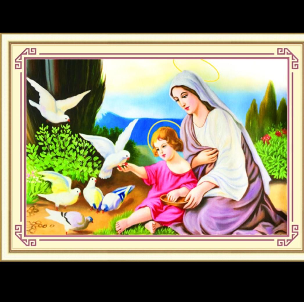 [HCM]Tranh thêu chữ thập 5d Đức mẹ và chúa Jesus 53452 kích thước 91 x 64 cm