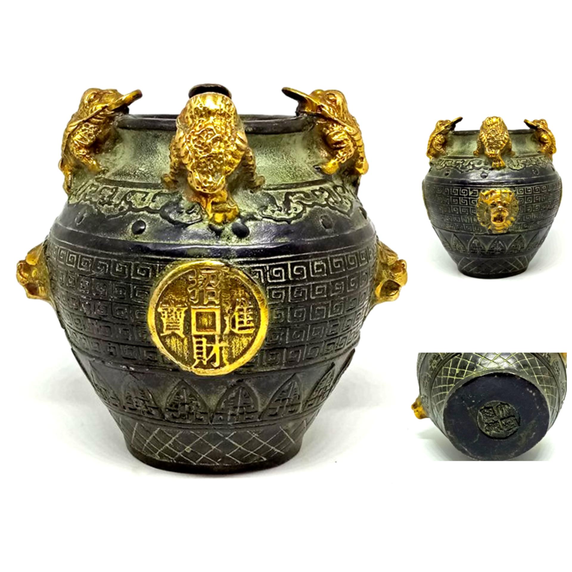 Hũ Đựng Tiền Vàng - Chất liệu Đồng Thau lên men xanh giả cổ - Phong thuỷ tài lộc giàu sang phú quý