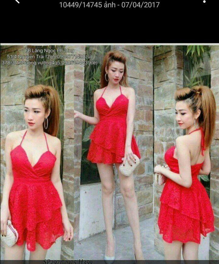 Đầm xòe cổ yếm tầng xéo