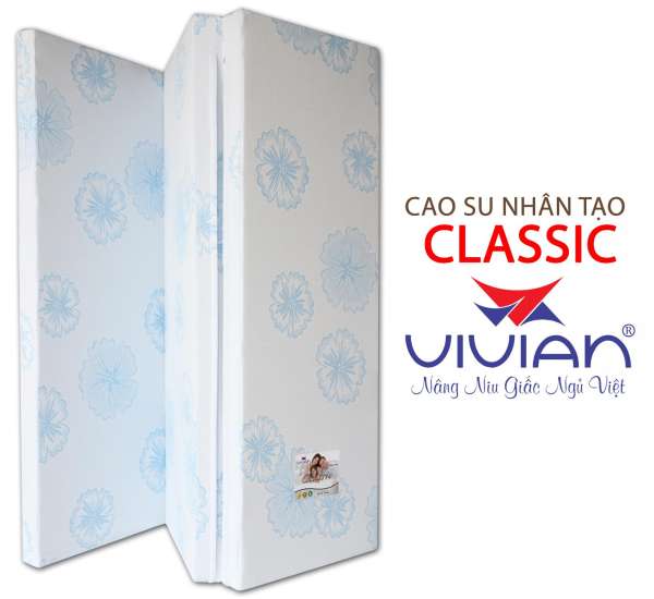 Nệm Cao Su Nhân Tạo Gấp 3 Classic VIVIAN (1.4 x 2.0 m) Nền Trắng Hoa Văn Màu Sắc Ngẫu Nhiên