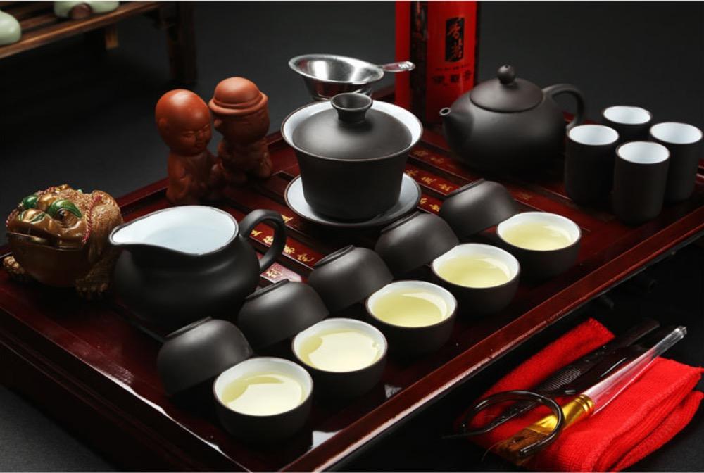 ấm trà Nhật Bản bằng sứ cách nhiệt khay gỗ 1 bộ như hình