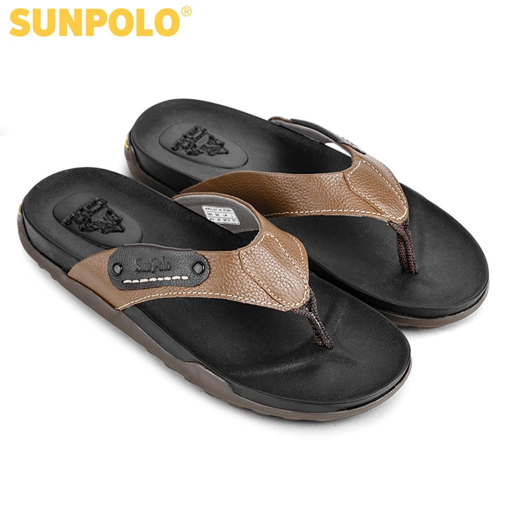 Dép kẹp nam da bò SUNPOLO KEP022 (Đen, Nâu bò)