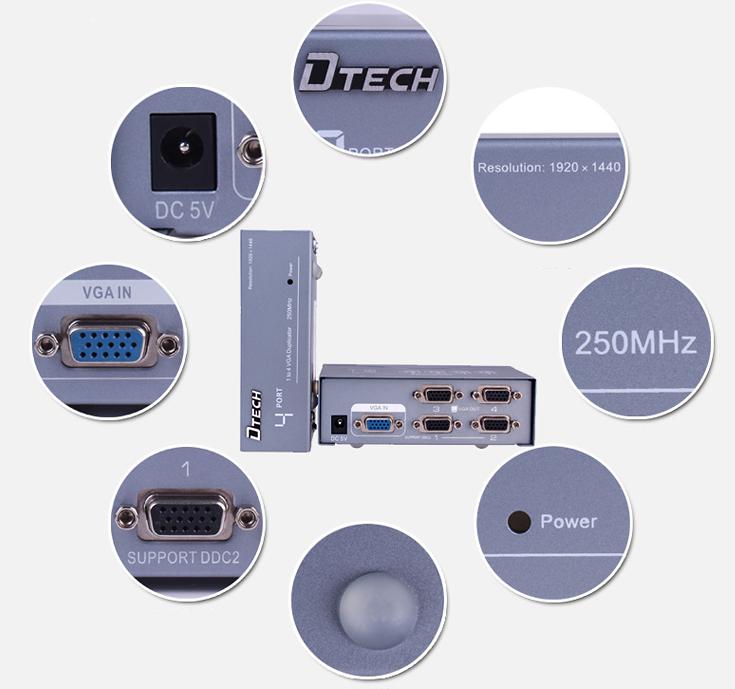 Bộ chia tín hiệu VGA 1 ra 4 Dtech DT 7254