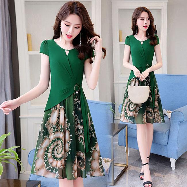 ĐẦM XÒE PHỐI CHÂN VÁY HOA (M   xanh