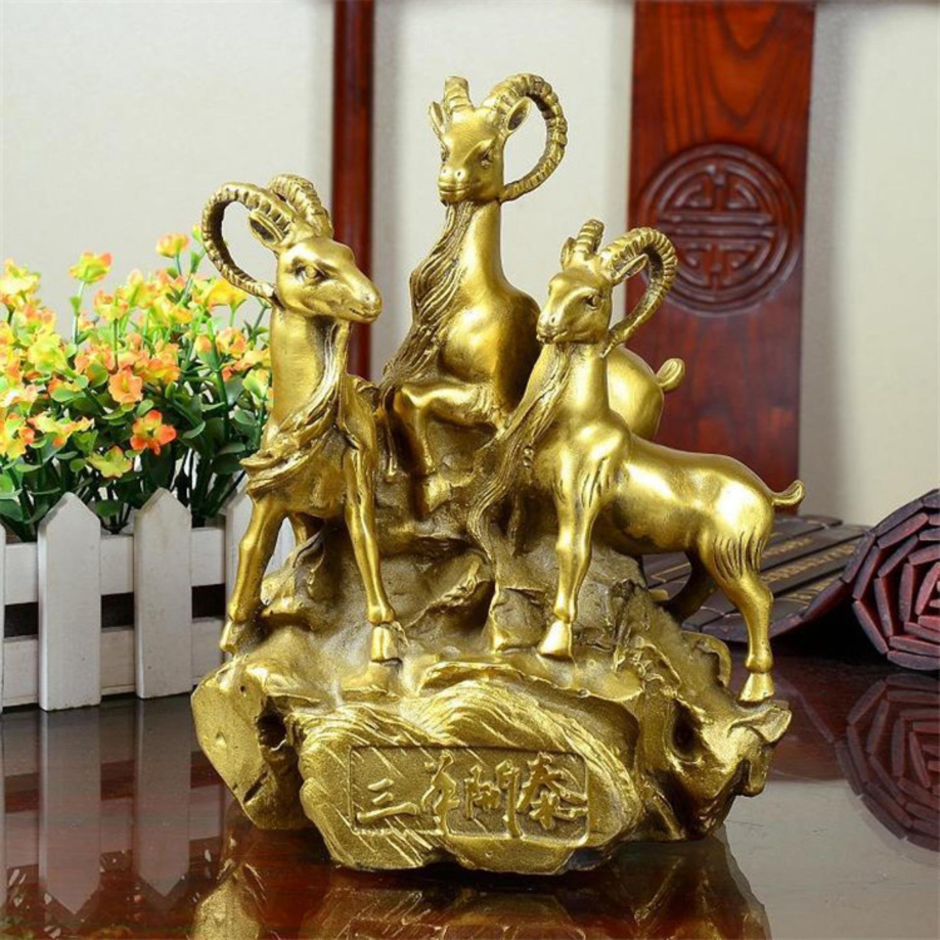 Tượng linh vật tam dương bằng đồng thau phong thủy Hồng Thắng