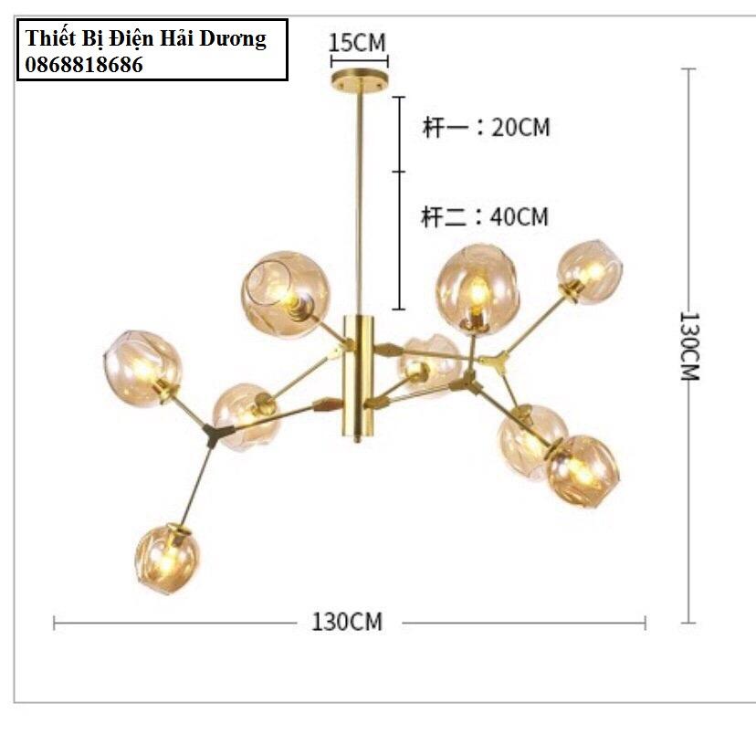 Đèn thả trần phân tử decor 9 bóng mạ xi vàng TN112