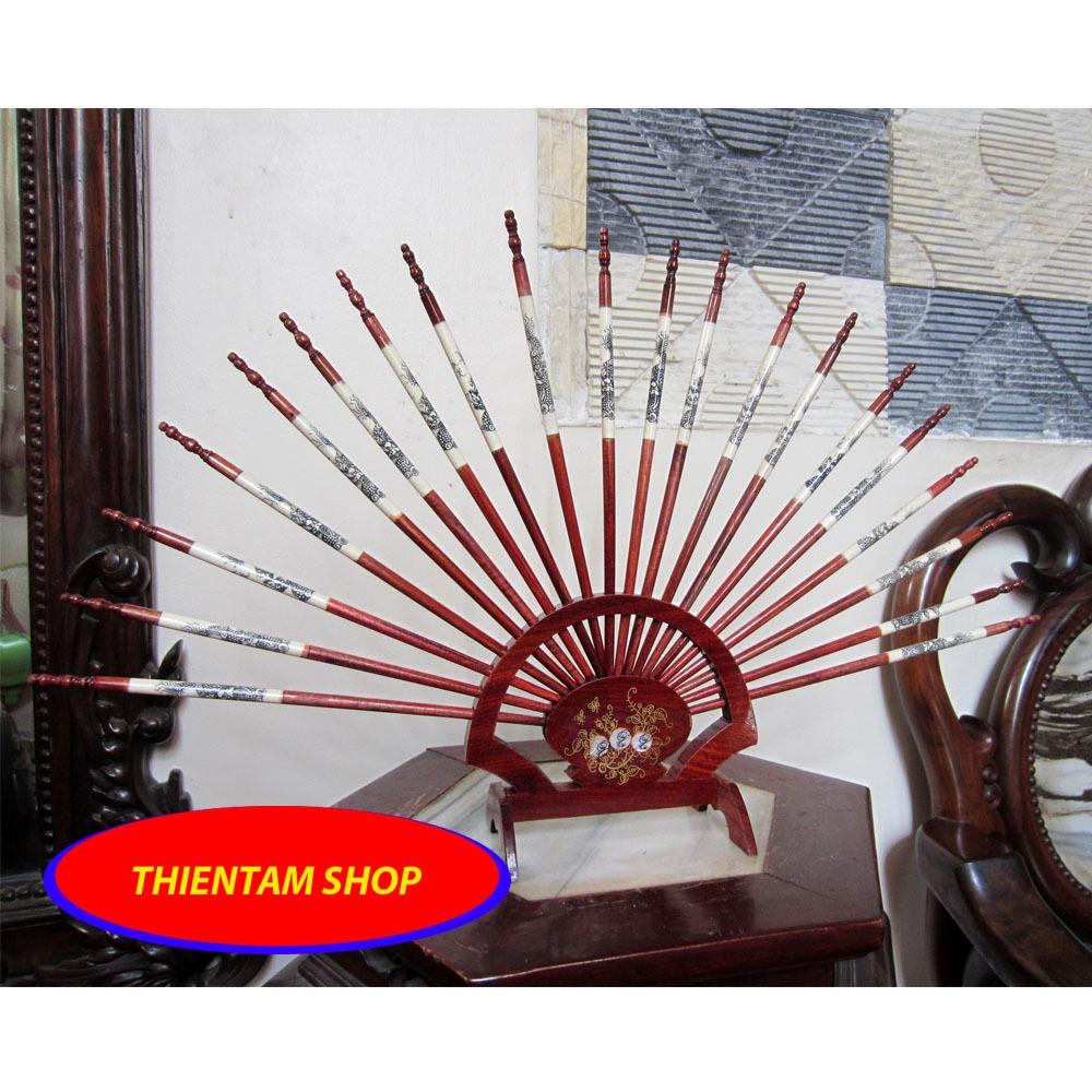 Đũa thờ có giá đỡ xòe hình quạt gỗ hương DT20 (10 đôi)