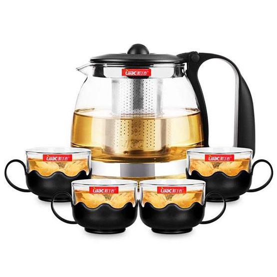 Bộ bình lọc trà thủy tinh kèm 4 ly lưới lọc inox 304 tiện dụng