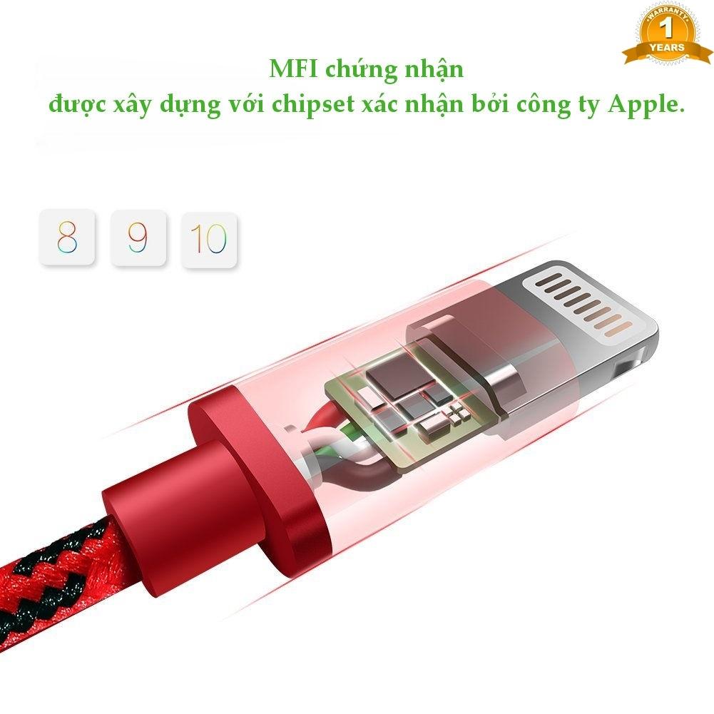 Cáp sạc USB vỏ bọc lưới chuẩn MFI Apple Lightning 1.5m Ugreen 40480 (Đỏ)