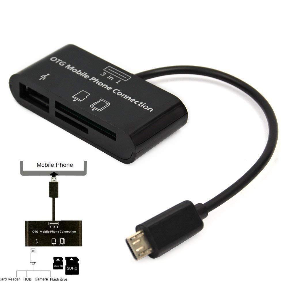 3 in 1 Micro USB Hub Host SD TF Card USB Flash Drive Reader OTG Android Mobile Phone Connection Adapter with Cable