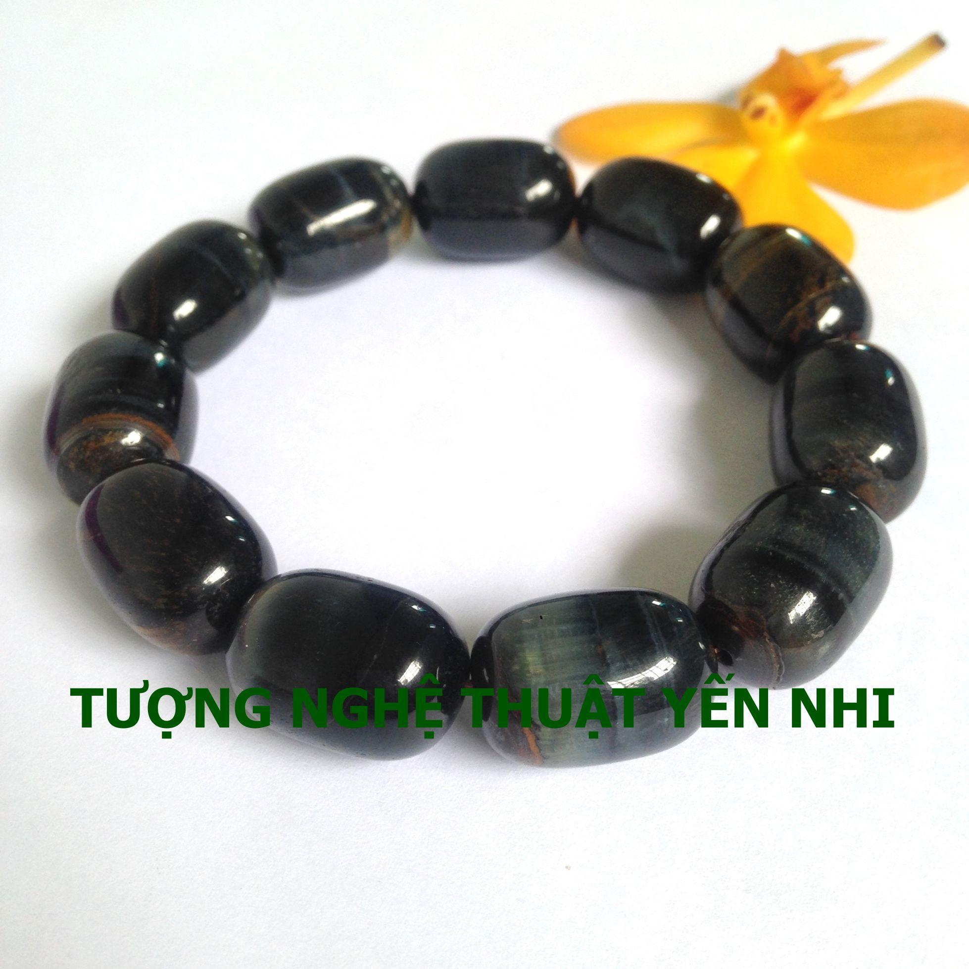 Vòng tay Lu thống đá mắt hổ xanh đen 13ly ( loại A)