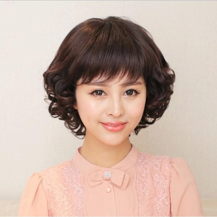 Tóc giả nữ nguyên đầu,tóc giả nữ trung niên cao cấp làm bằng tơ mềm mượt như tóc thật (màu nâu) + tặng kèm lưới