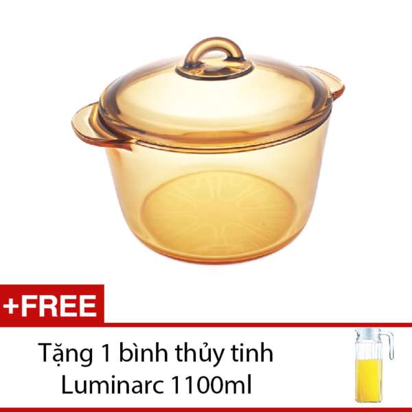 Nồi thủy tinh cao cấp Luminarc Vitro Amberline Granite 3L (Đáy mới chống trượt) + Tặng bình thủy tinh Luminarc Quadro 1100ml