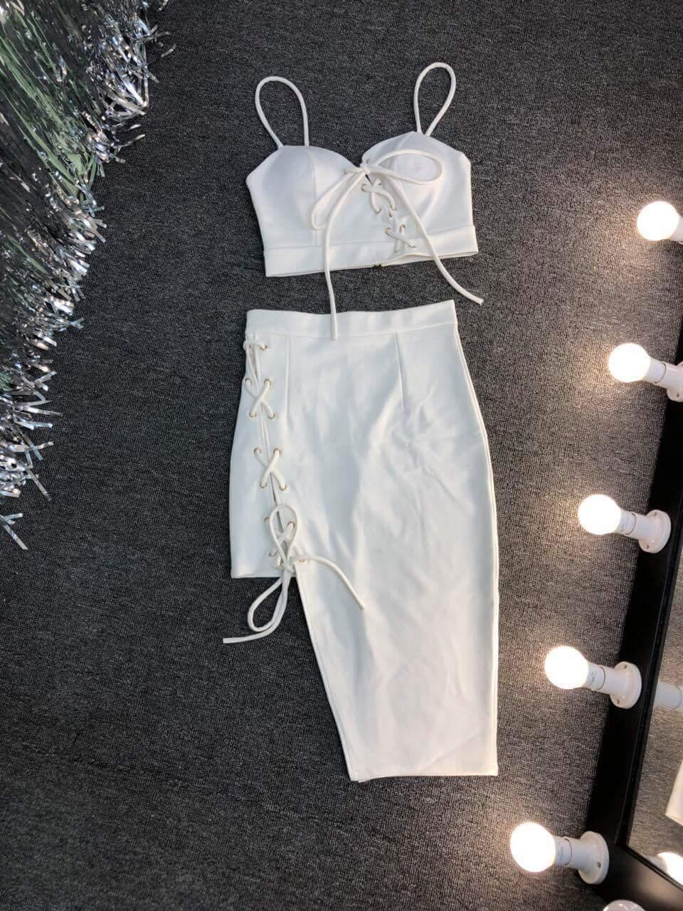 Sét áo 2 dây phối chân váy đan dây