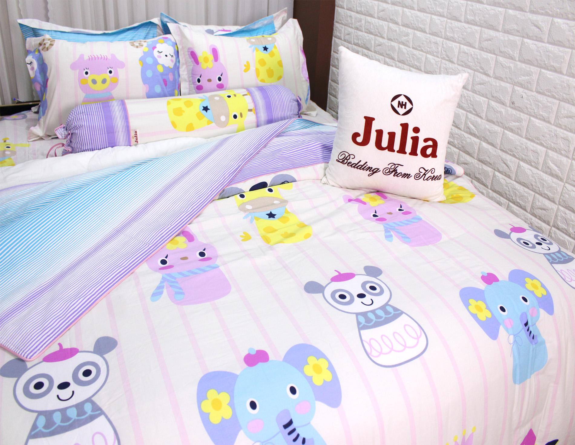 Bộ ga gối drap giường 100% cotton sợi bông Hàn Quốc Julia 229