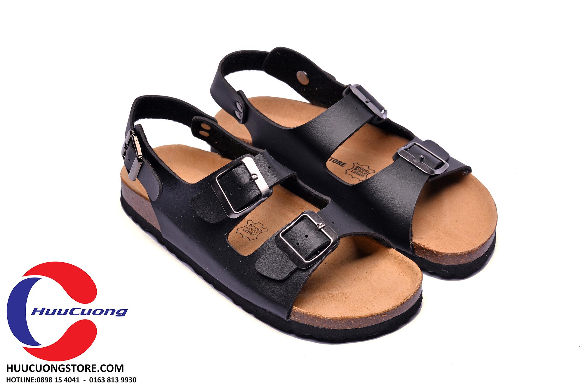 Giày sandal 2 khóa đen nam nữ đế trấu