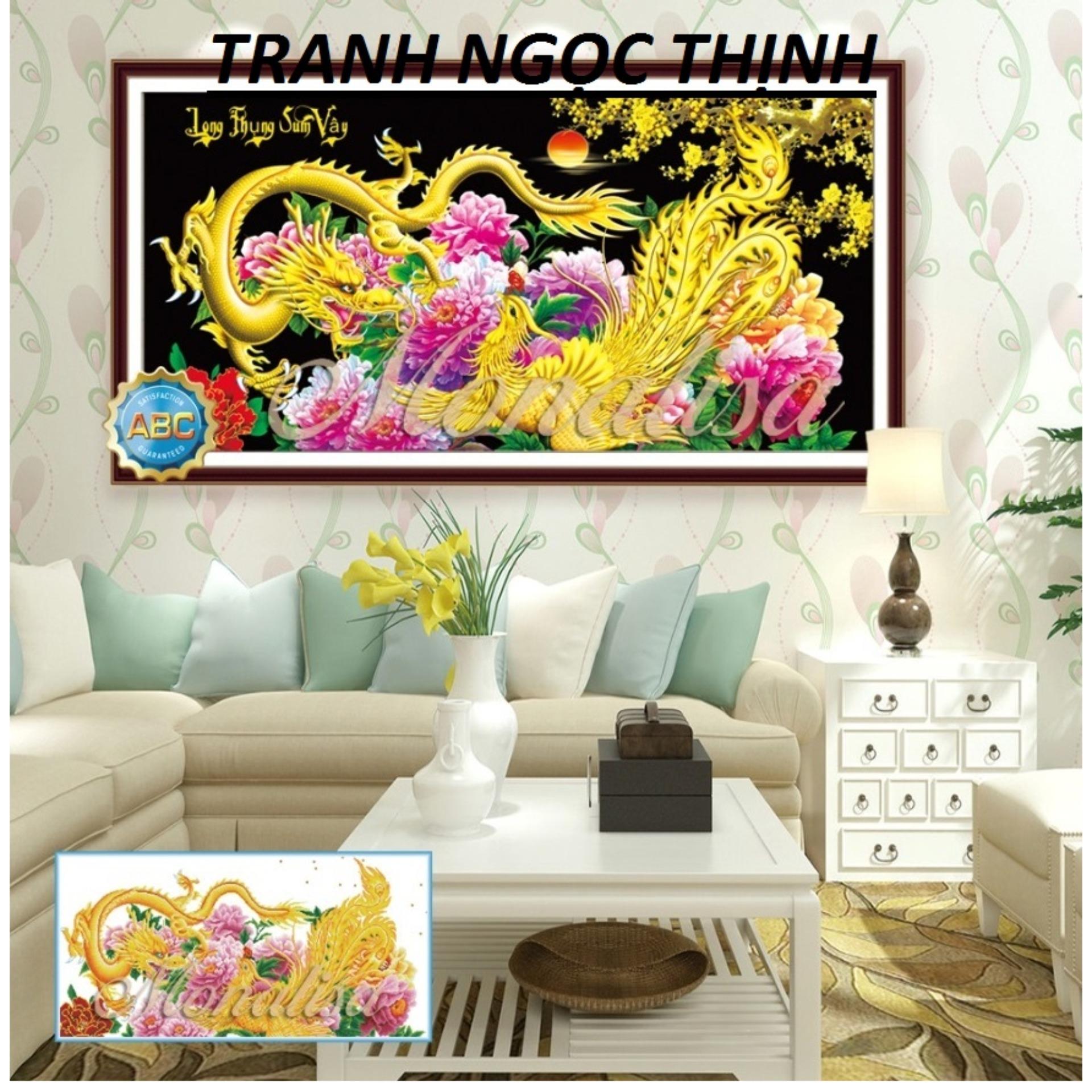 Tranh đính đá cao cấp long phụng sum vầy Y8122 Kích thước: 120x65cm- Ngocthinhshop