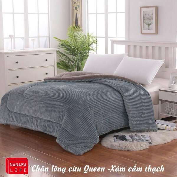 Chăn lông cừu Queen nhập khẩu từ Nhật Bản thương hiệu Nanara life màu xám cẩm thạch