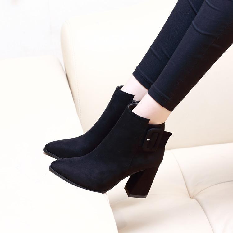 [HCM]Giày boot nữ đế vuông da lộn sang chảnh GBN198