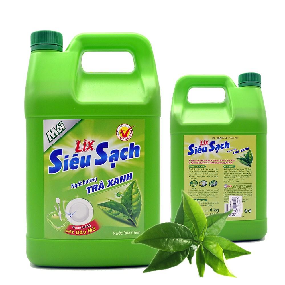 Nước Rửa Chén Siêu Sạch Lix Trà Xanh Can 4 KG