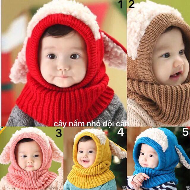 set mũ kèm khăn len tai cừu cho bé-bé 6 tháng-4 tuổi