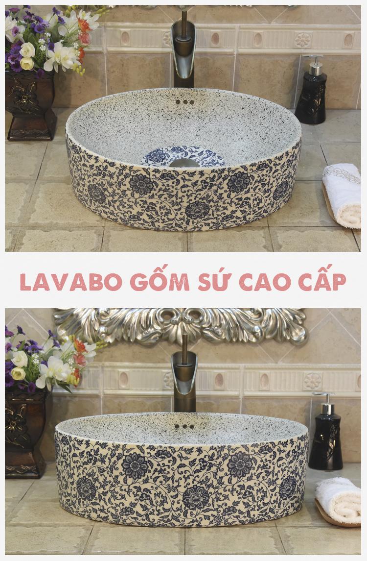 Chậu rửa lavabo gốm sứ nghệ thuật – Họa tiết sen rối