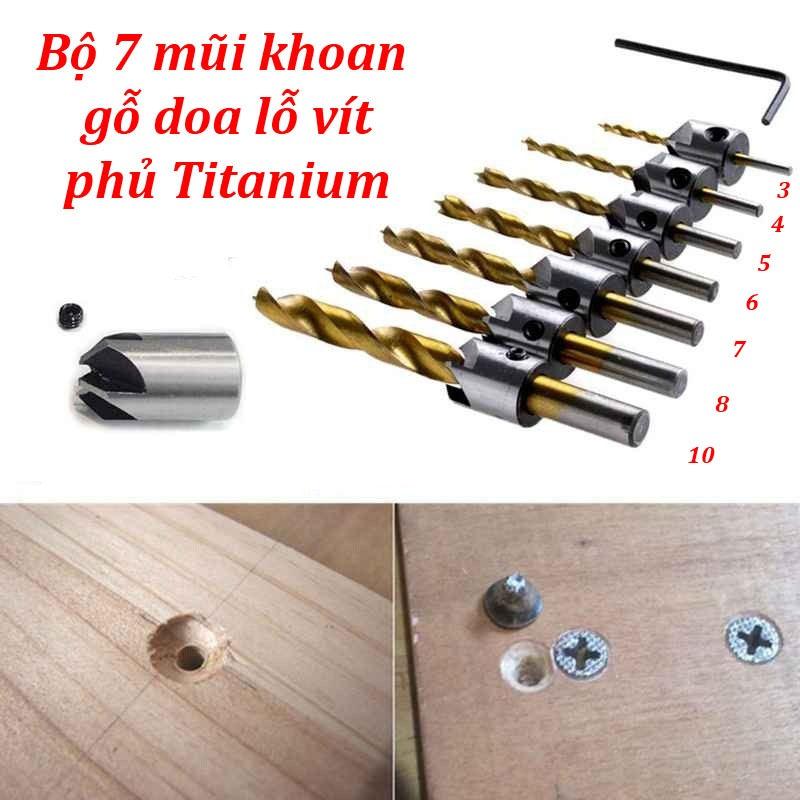 Bộ 7 mũi khoan gỗ doa lỗ vít phủ titanium