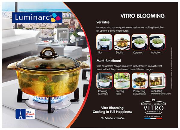 Combo 2 nồi thủy tinh cao cấp Luminarc Vitro Blooming Amberline 1,5L /3L(Đáy chống trượt)