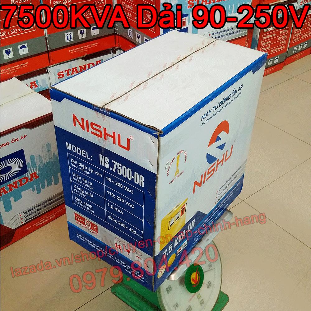 Ổn Áp Nishu 7,5KVA DR dải 90-250V, bảo hành 4 năm, 100% dây đồng