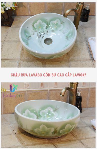 Chậu rửa lavabo gốm sứ nghệ thuật LAV0047 – Họa tiết hoa mộc lan trang nhã