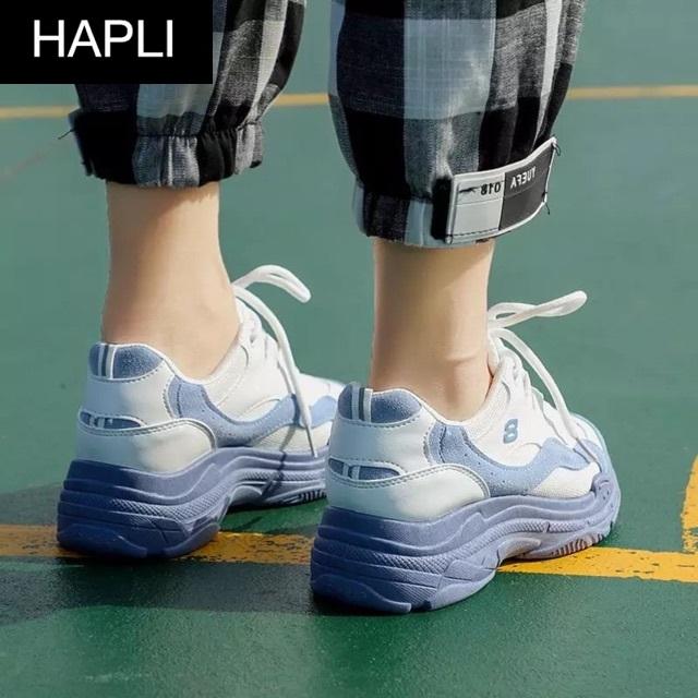 Giày sneaker nữ Ulzzang đế màu HAPLI (Hồng, Trắng, Xanh)