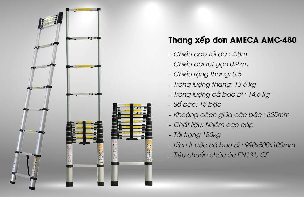 Thang nhôm rút đơn AMECA AMC480 - 4,8m