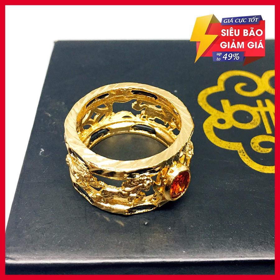 Nhẫn nam bạc Thái khắc Rồng đá đỏ cao cấp + tặng vòng tay tỳ hưu, phong thủy ( vàng)