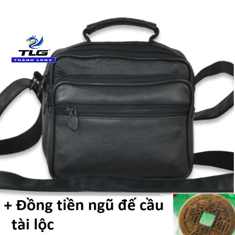 Túi đeo chéo cho nam da thật Đồ Da Thành Long TLG 208250 + xu tiền ngũ đế cầu tài lộc