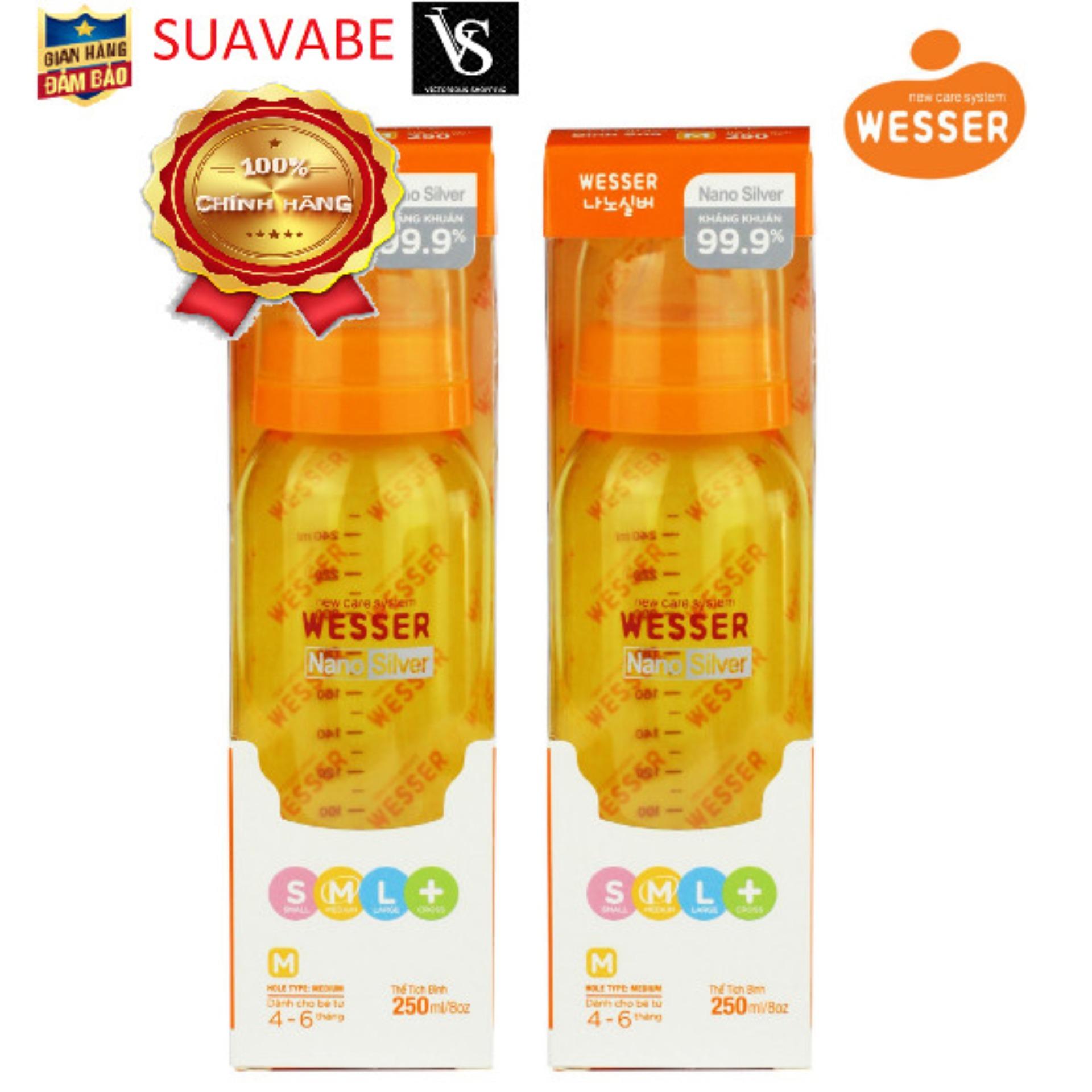 Bình sữa Wesser Nano Silver cổ hẹp 250ml
