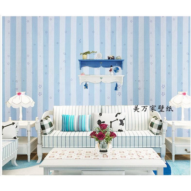 Cuộn 5m decal giấy dán tường sọc sao xanh khổ 45cm keo sẵn