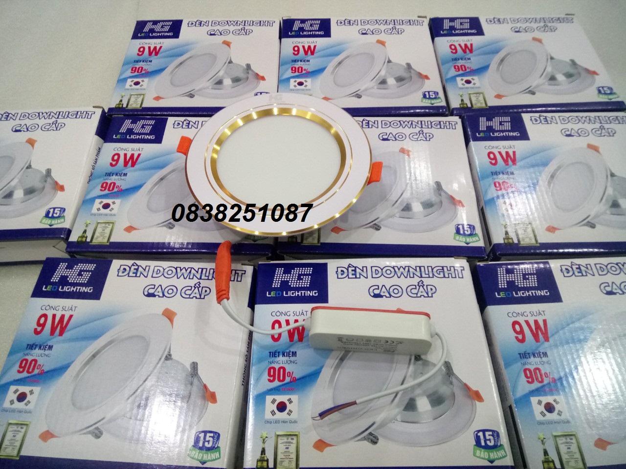 Bộ 10 đèn led âm trần viền vàng 9w 2 màu 3 chế độ (trắng –vàng ấm – vàng nắng)