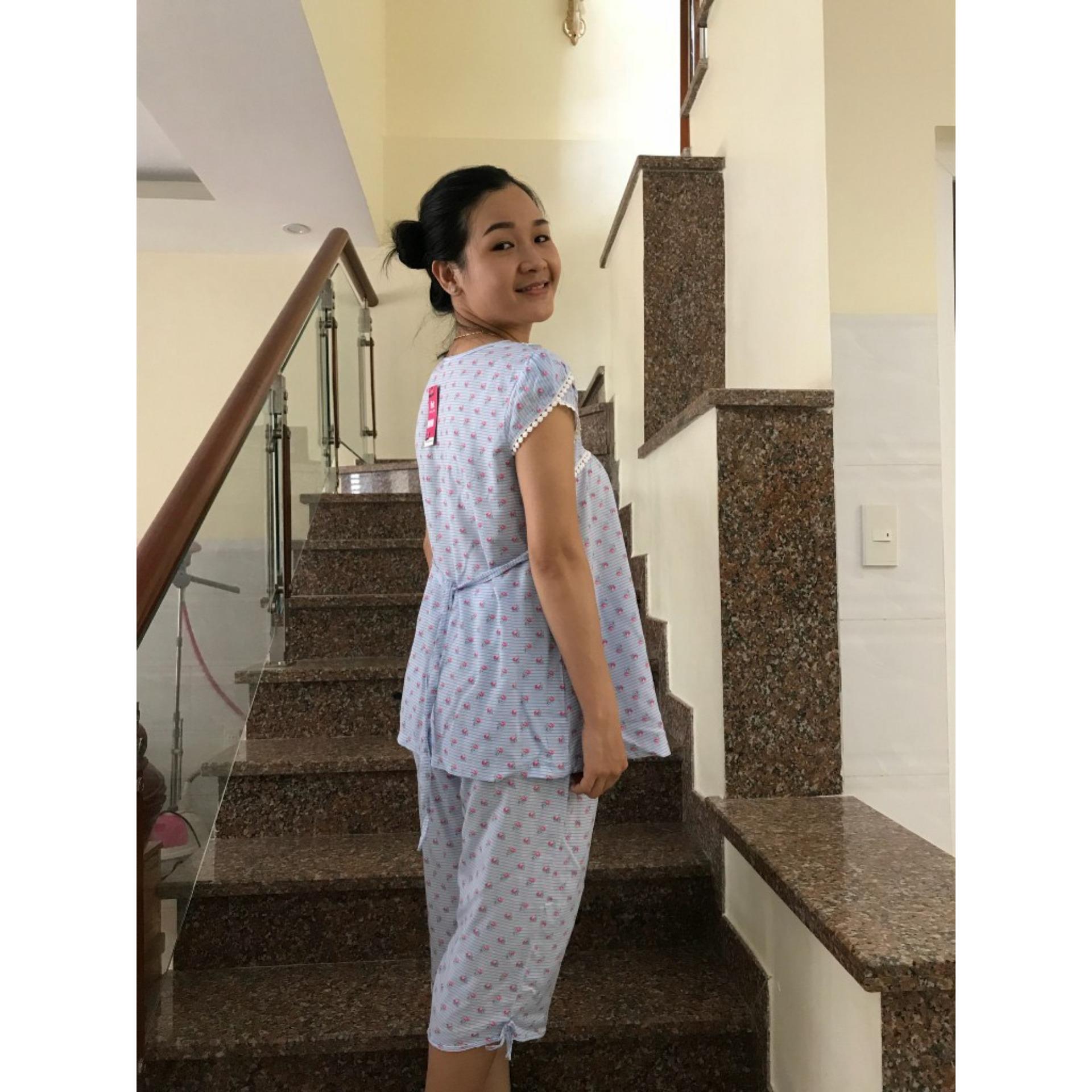 Đồ bộ bầu lanh lửng phối ren (hoa nhí)