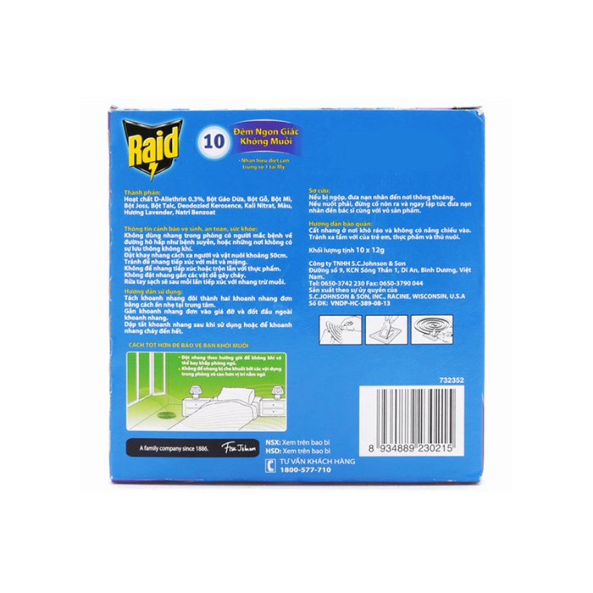 Combo 5 hộp Nhang muỗi Raid hương Lavender (10 khoanh)