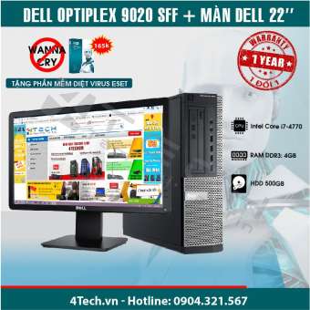 máy tính đồng bộ dell optiplex 9020 sff core i7 4770(3.4ghz up to 3.9ghz ), ram 4 gb, hdd 500 gb, màn hình dell 22inch - hàng nhập khẩu.
