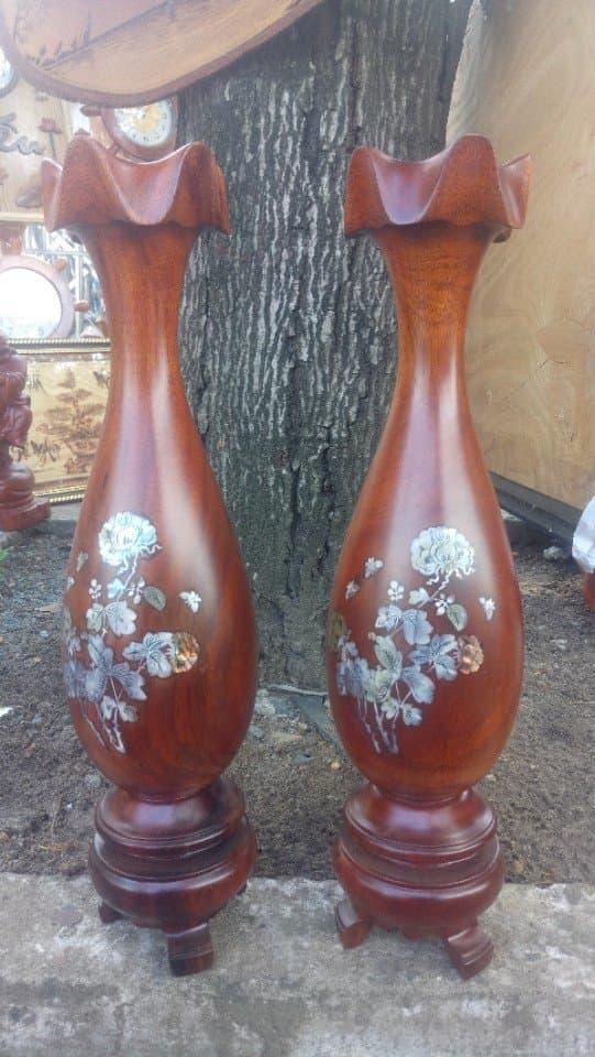 Cặp lộc bình gỗ Hương nguyên khối cao 60cm trang trí decor