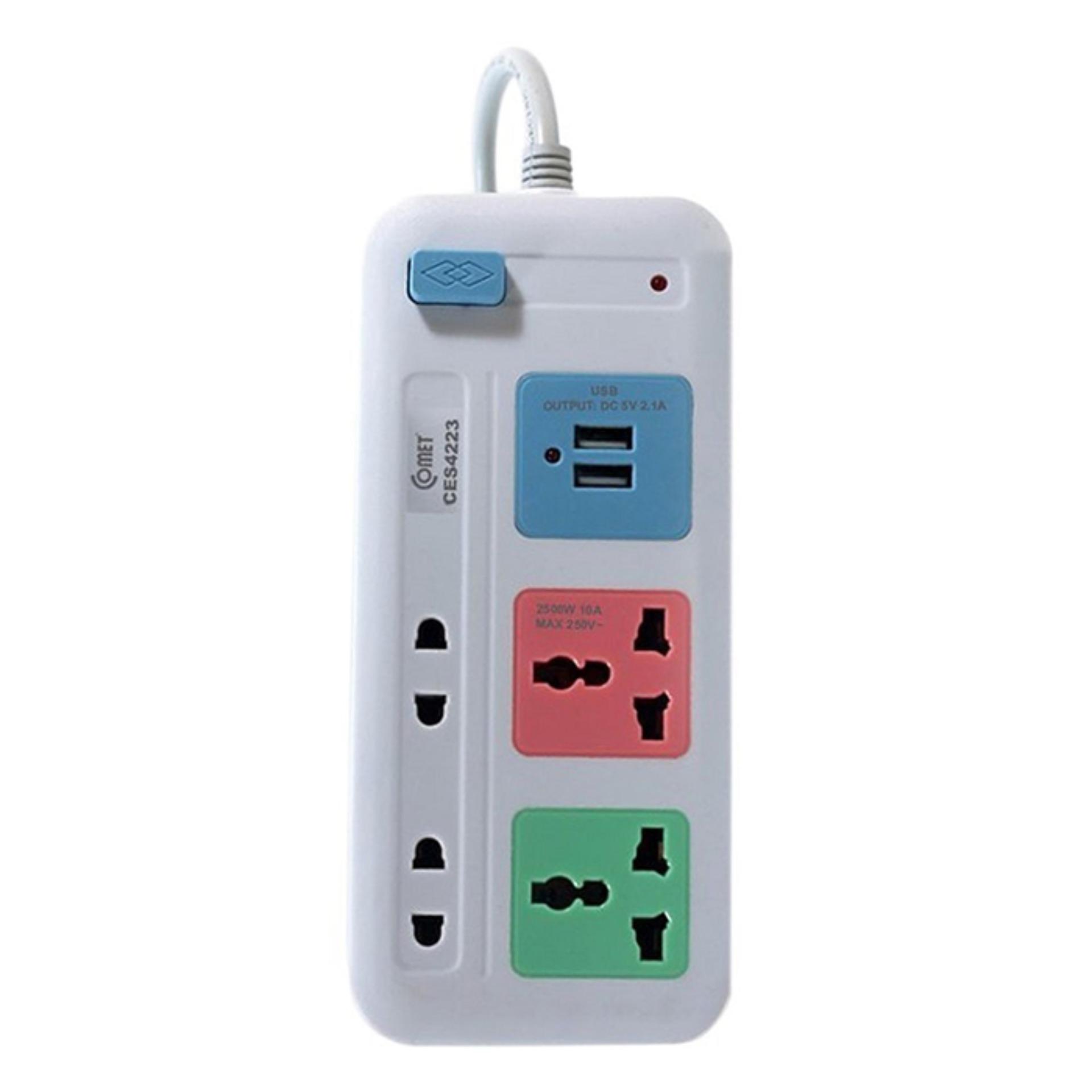 Ổ cắm Comet CES4223 (2 ổ đa năng, 2 ổ đơn, 2 ổ USB, dây 3m)